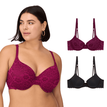 BLAKE & CO. 2 Pack Junior's All Over Lace Underwire Push Up Bra with Adjustable Straps, Sizes 34B-40DD