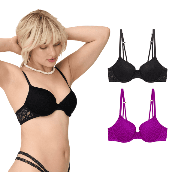 BLAKE & CO. Women's All Over Lace Underwire Push Up Bra with Adjustable Straps, 2-Pack , Sizes 34B-40DD