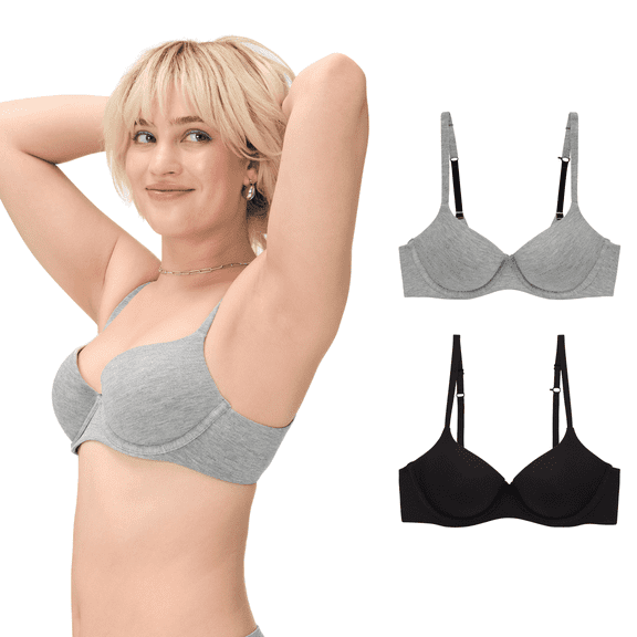 BLAKE & CO.Women's Cotton Rayon Push Up Bra with Adjustable Straps,2-Pack, Sizes 34B-40DD