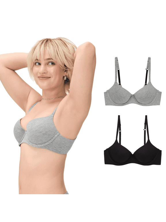 .Women's Cotton Rayon Push Up Bra with Adjustable Straps,2-Pack, Sizes 34B-40DD