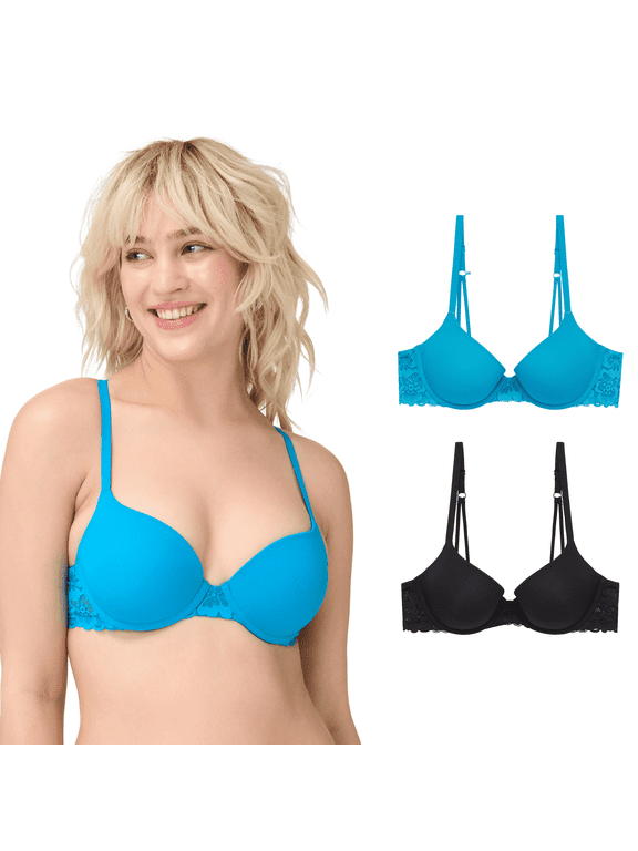 . Women's Micro and Lace Underwire Push Up Bra with Adjustable Straps, Sizes, 2-Pack, 34B-40DD