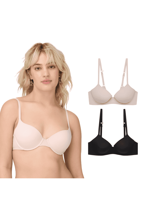 . Women's Micro and Lace Underwire T-Shirt Bra with Adjustable Straps, 2-Pack, Sizes 34B-40DD