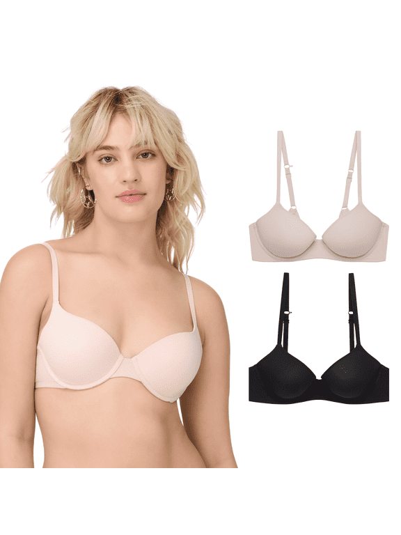 . Women's Micro and Lace Underwire T-Shirt Bra with Adjustable Straps, 2-Pack, Sizes 34B-40DD