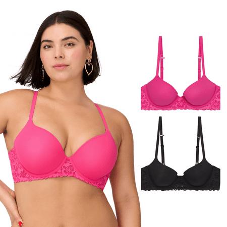 BLAKE & CO. Women's Micro and Lace Underwire T-Shirt Bra with Adjustable Straps, 2-Pack, Sizes 34B-40DD