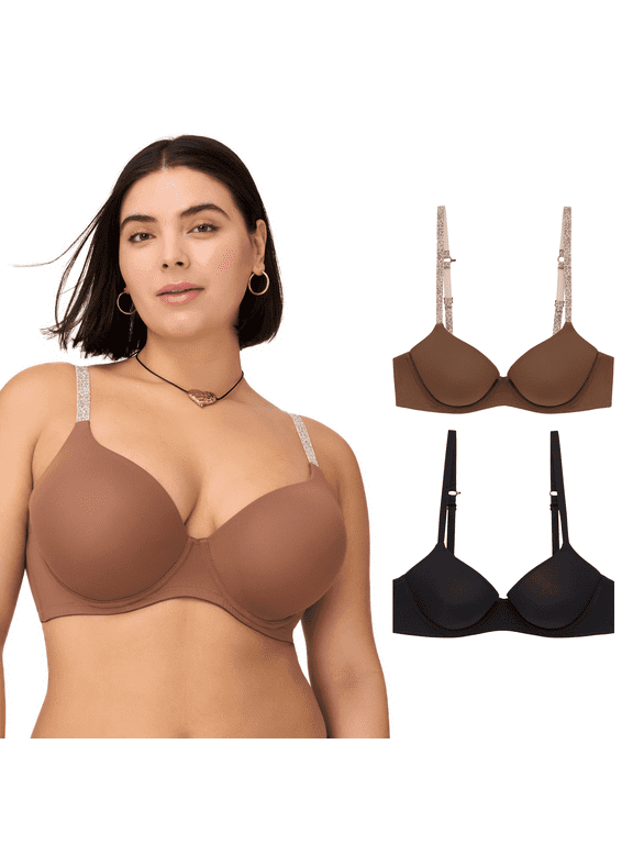 . Women's Micro and Lace Underwire T-Shirt Bra with Adjustable Straps, 2-Pack, Sizes 34B-40DD