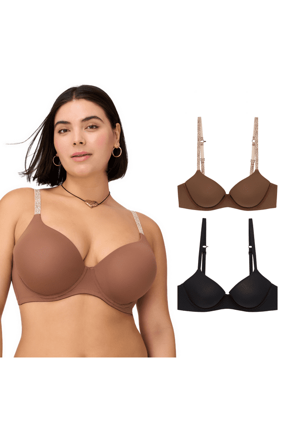 . Women's Micro and Lace Underwire T-Shirt Bra with Adjustable Straps, 2-Pack, Sizes 34B-40DD