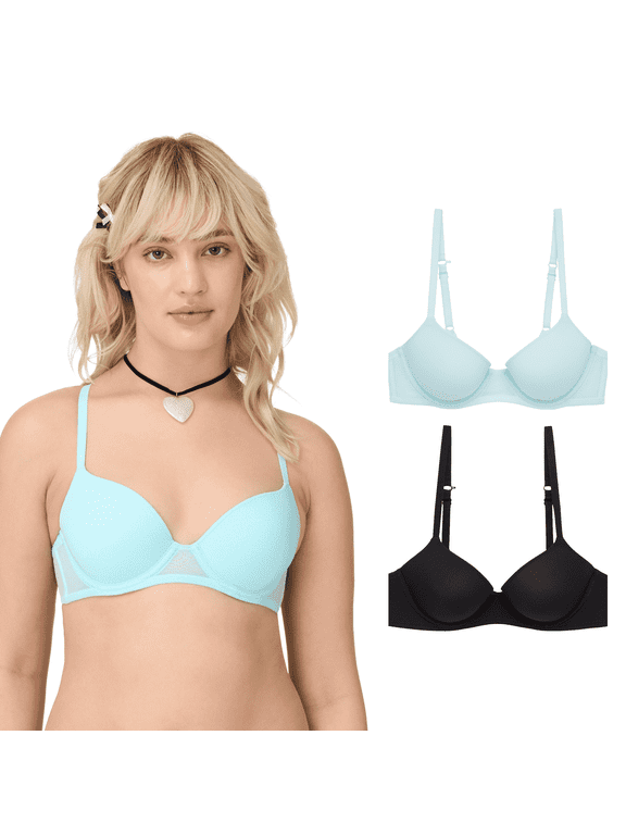 . Women's Micro and Lace Underwire T-Shirt Bra with Adjustable Straps, 2-Pack, Sizes 34B-40DD