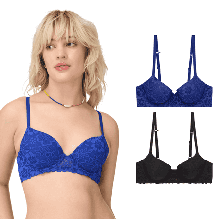 BLAKE & CO. Women's Micro and Lace Underwire T-Shirt Bra with Adjustable Straps, 2-Pack, Sizes 34B-40DD