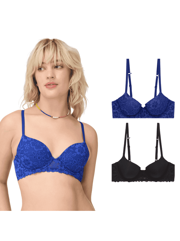 . Women's Micro and Lace Underwire T-Shirt Bra with Adjustable Straps, 2-Pack, Sizes 34B-40DD