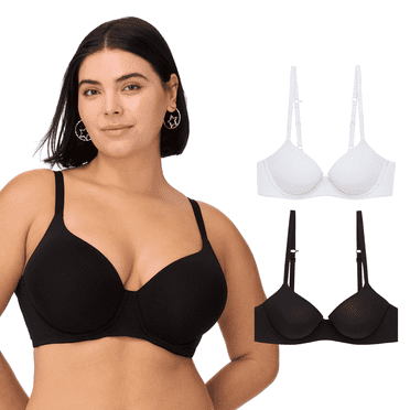 BLAKE & CO. Women's Micro and Lace Underwire T-Shirt Bra with Adjustable Straps, 2-Pack, Sizes 34B-40DD