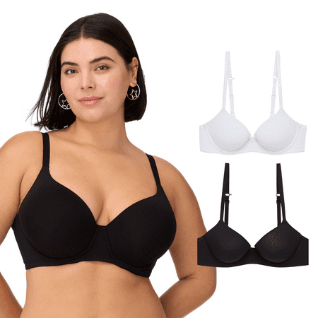 BLAKE & CO. Women's Micro and Lace Underwire T-Shirt Bra with Adjustable Straps, 2-Pack, Sizes 34B-40DD