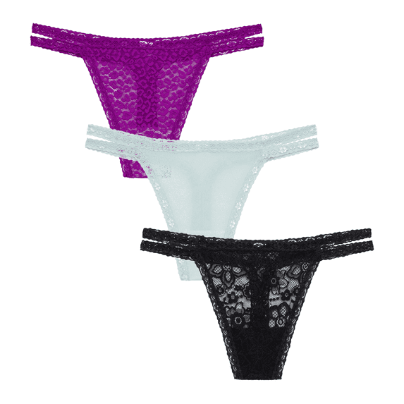 BLAKE & CO. Women's All Over Lace and Mesh Thong Underwear, 3-Pack, Sizes S-2X