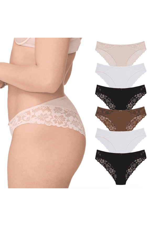 . Women's Micro and Lace Cheeky Underwear, 6-Pack, Sizes S-2X