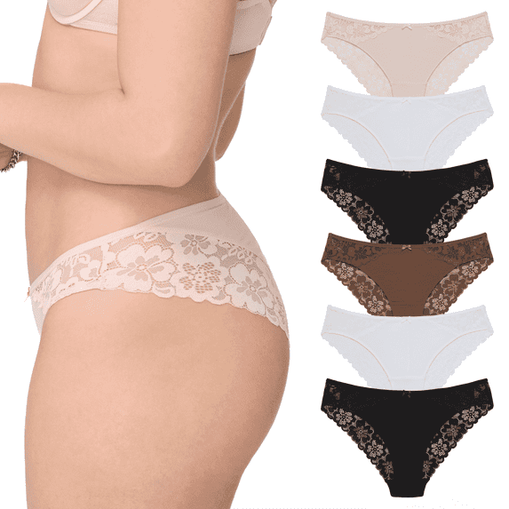 BLAKE & CO. Women's Micro and Lace Cheeky Underwear, 6-Pack, Sizes S-2X