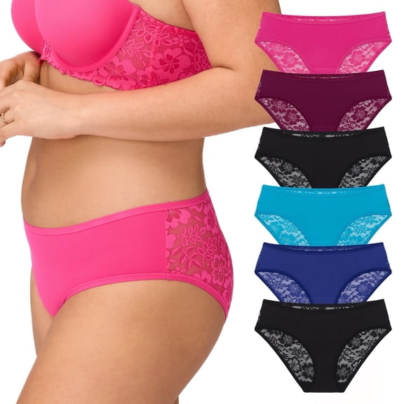 BLAKE & CO. Women's Micro and Lace Hipster Underwear, 6-Pack, Sizes S-2X