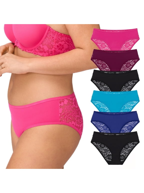 . Women's Micro and Lace Hipster Underwear, 6-Pack, Sizes S-2X