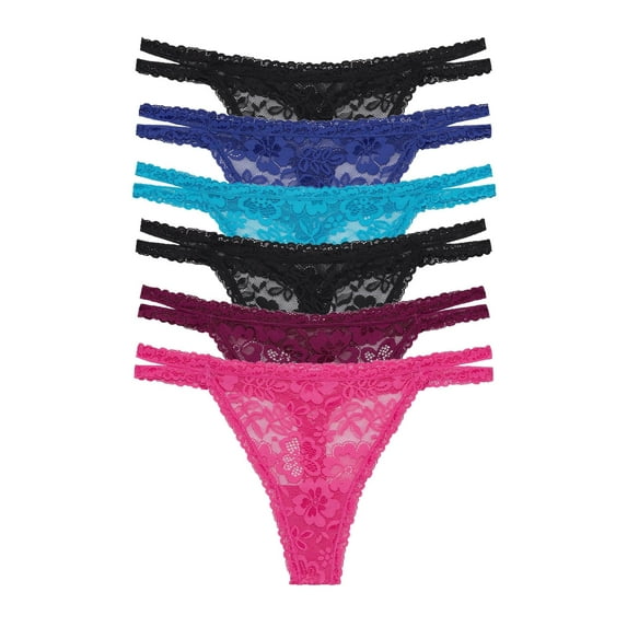 BLAKE & CO. Women's All Over Lace and Mesh Thong Underwear, 6-Pack, Sizes S-2X