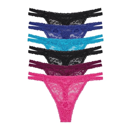 BLAKE & CO. Women's All Over Lace and Mesh Thong Underwear, 6-Pack, Sizes S-2X