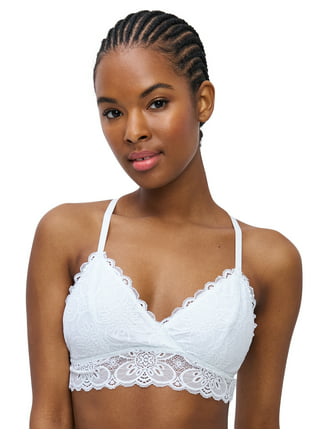 XFLWAM Women's Sheer Lace Bralette Halter High Neck Racerback Wireless Sexy  See Through Bra Hollow Out Backless Buster Top White L