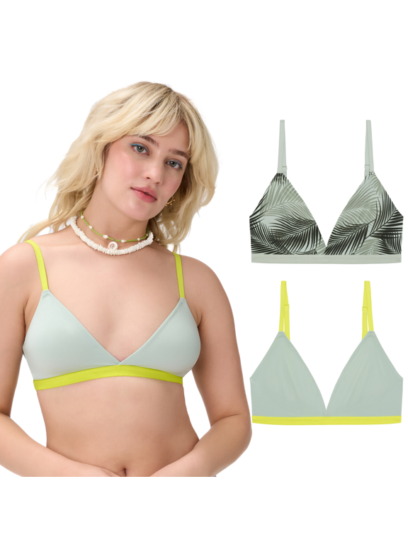 . Women’s Wire Free Micro Triangle Back Close Bralette, 2-Pack, Sizes S-2X