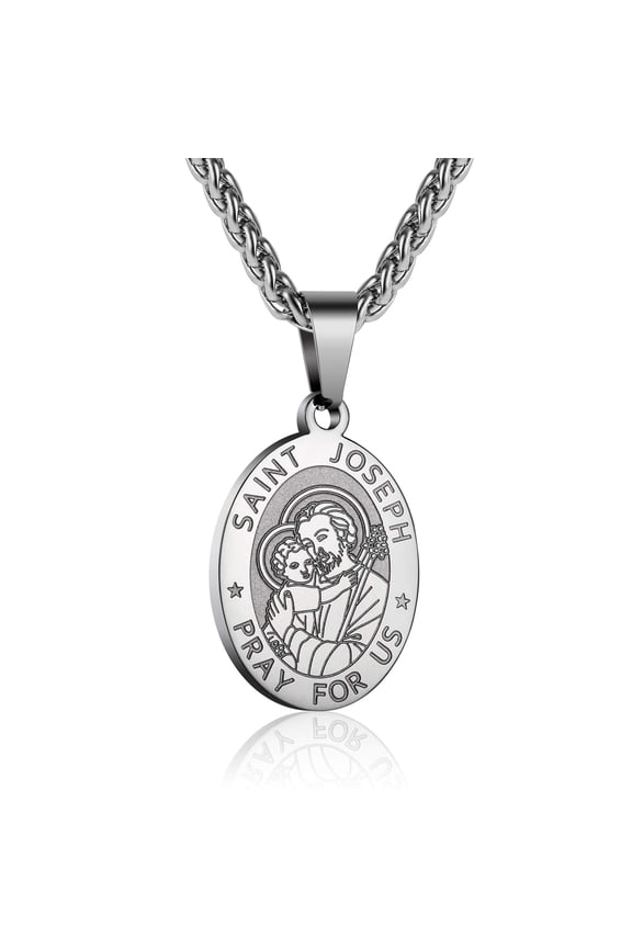 BLAKE Oval Saint Necklace For Men And Women Stainless Steel Catholic Patron Saint With Chain P. Christopher/Michael/Joseph/Jude 24"