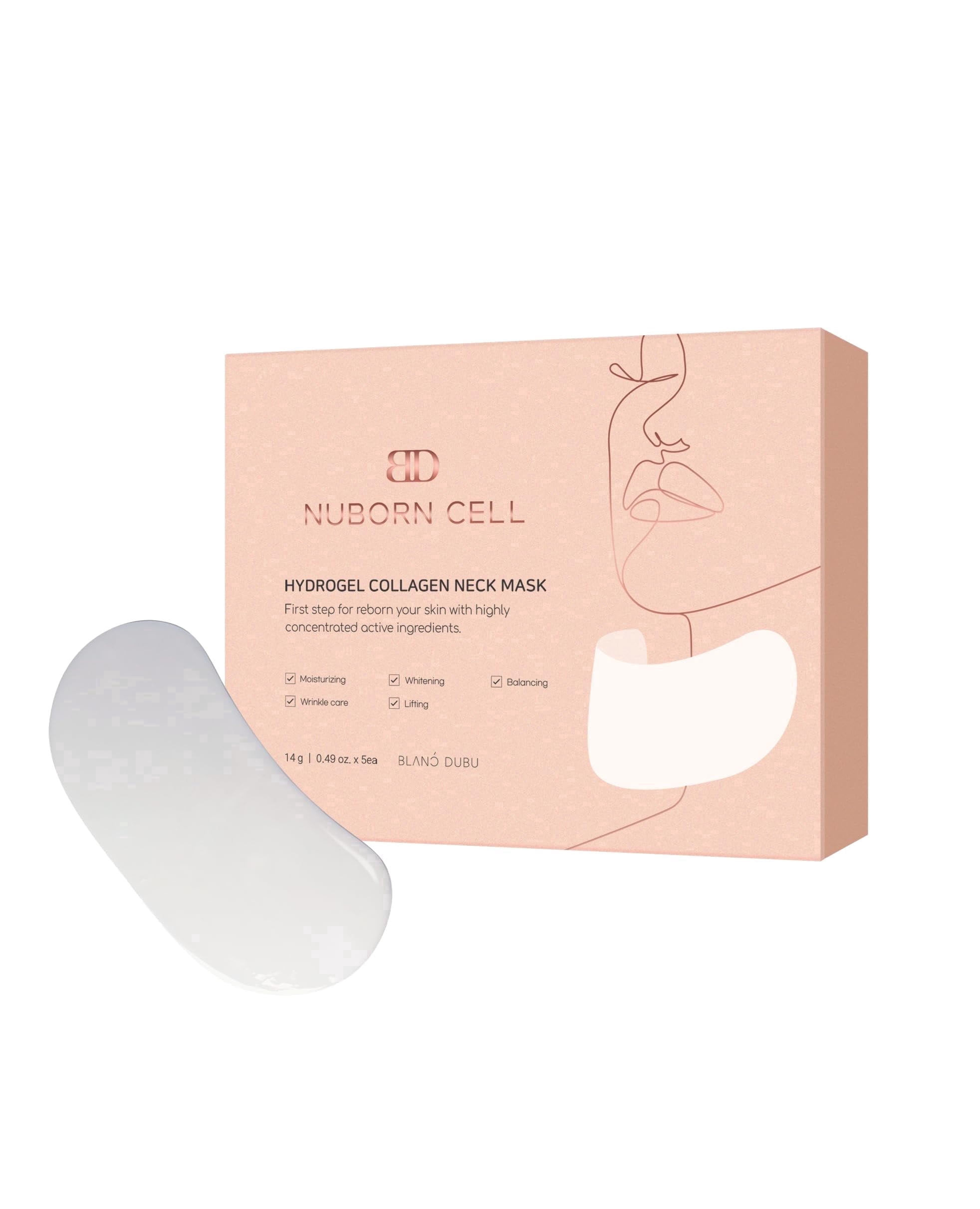 BLANC DUBU Nuborn Cell Hydrogel Collagen Neck Mask with hADSC-CM Stem Cell Marine Collagen 9-Peptide Firming Brightening Neck Wrinkle Patch All Skin Types 5 x 0.49 oz