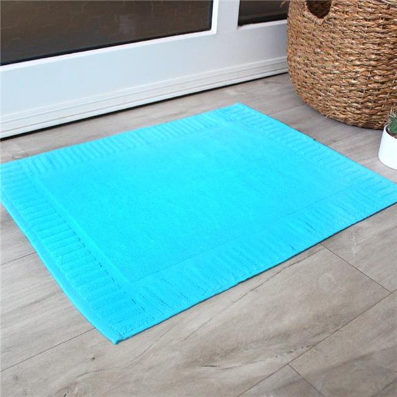 BLANCHO BEDDING HB-TLT-BM-2-650-FLAT-TURQ-4PCS 100 Percent Cotton Hurbane Bath Mat Towel Rug for Bathroom Set, Turquoise - 4 Piece