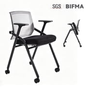 BLANEDUO 2 Pack Folding Office Desk Chair BIFMA Certified Stackable Conference Room Chairs with Wheels Lumbar Support Gray