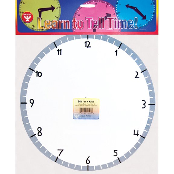 Hygloss HYG12124 Blank Teaching Clock Kit with Brass Fasteners, White, 0.5 x 9 x 13 in, 24 Pack