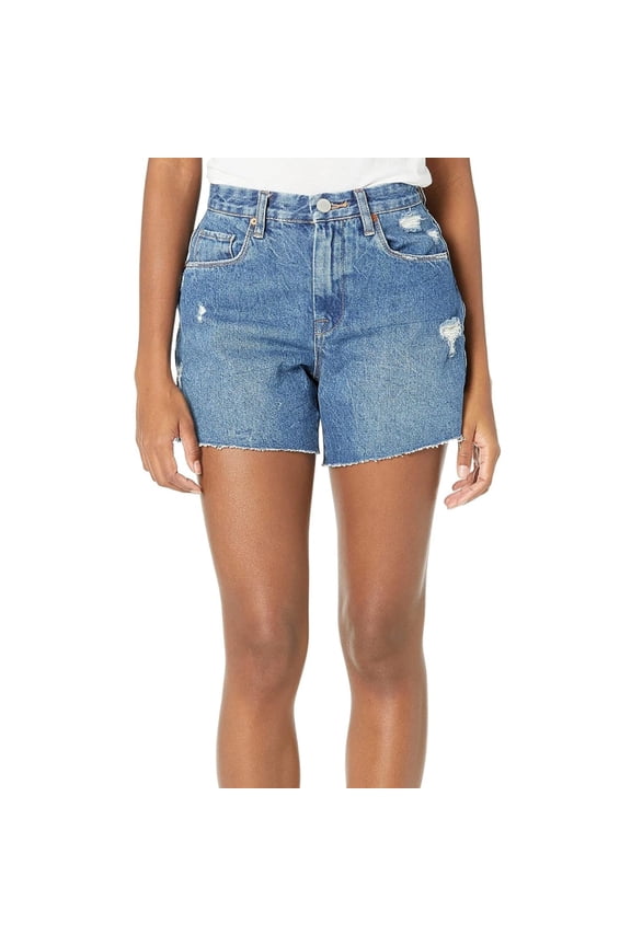 High Rise Raw Hem Second Round Distressed Denim Shorts-Blue / 29