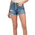thumbnail image 1 of BLANK NYC Women's Picking Teams High Rise Destructed Fringe Hem Denim Shorts-Blue / 28, 1 of 4
