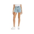 thumbnail image 1 of BLANK NYC Womens Blue Denim Zippered Distressed Pocketed Button Closure Frayed High Waist Shorts 24, 1 of 2