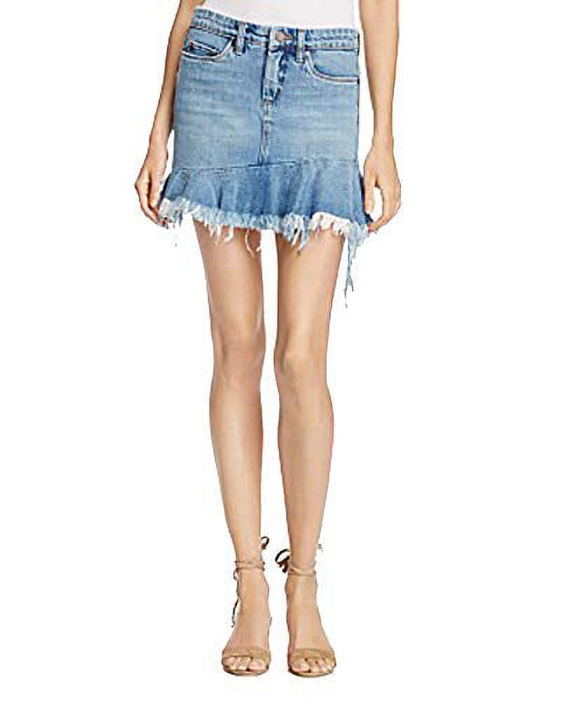 BLANKNYC] Asymmetric-Ruffle Denim Skirt (Fancy That Blue, 28