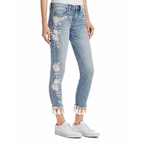 [BLANKNYC] Embroidered Tassel-Hem Skinny Jeans in Blue  24