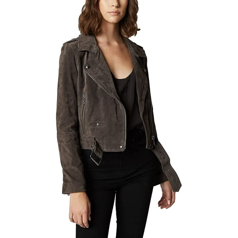 BLANKNYC womens Luxury Clothing Cropped Suede Leather Motorcycle Jackets Comfortable Stylish Coats X Small Shadow Grey Walmart