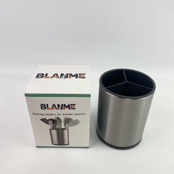 BLANME rotating holders for kitchen utensils,Kitchen Utensil Holder Extra Large 360°Rotating For Counter Organizer Storage Cooking Silverware Caddy 3 Compartment Flatware（Silvery）
