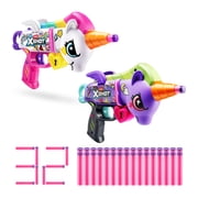 XSHOT Blastercorn 2-Pack White & Purple by ZURU Unicorn Themed Outdoor Blasters with 32 Darts, 98ft Range, for Ages 8+