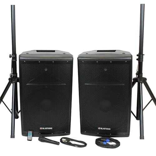 BLASTKING BDT15CMB2 15 inch 1000 Watts Active and Passive Speaker Box System w/Mic and Stand