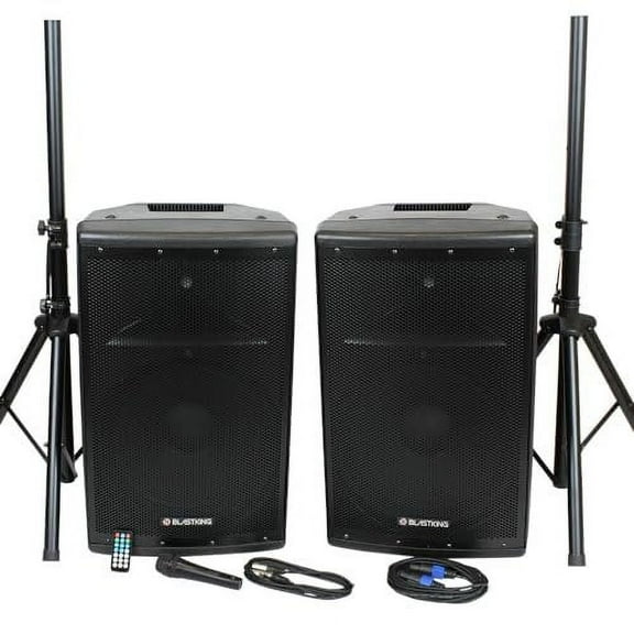 BLASTKING BDT15CMB2 15 inch 1000 Watts Active and Passive Speaker Box System w/Mic and Stand