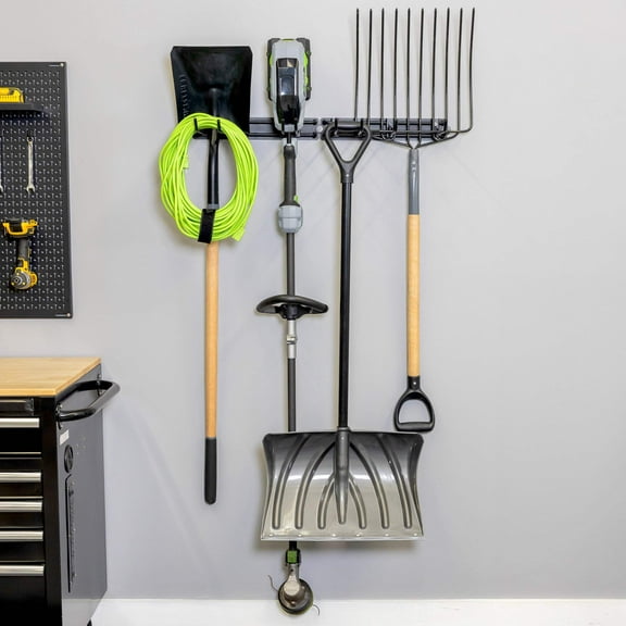 Yard Tool Organizer for Garden Tools, Black Metal, Adjustable, 32 inch