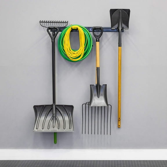 Garage Tool Organization, Shed Wall Organizer, Deep Water Blue Steel, Hanging Shovels and Rakes