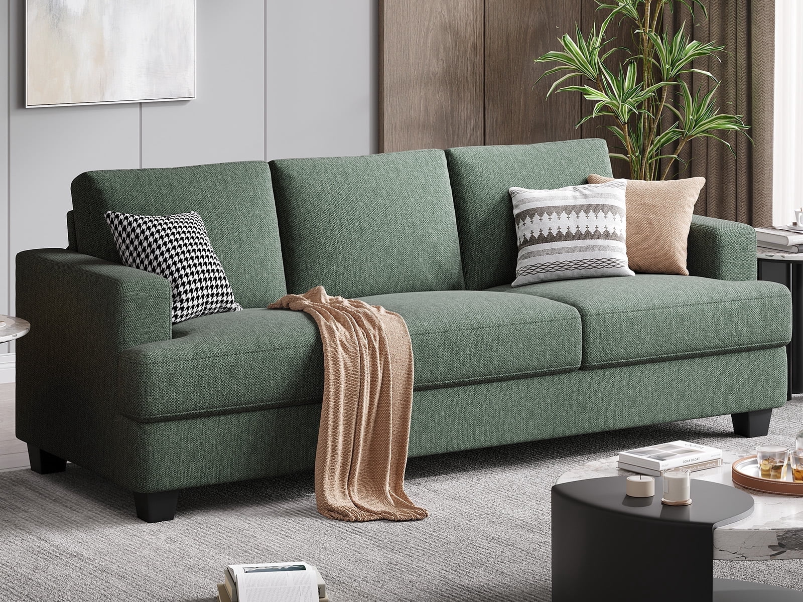 BLAZANT 3 Seater Sofa Oversize, 89" Extra Large Size Sofa Couch with Extra Deep Seats, Modern Loveseat Sofa, Comfortable Fabric, Easy to Install, for Living Room Apartment Lounge, Light Green