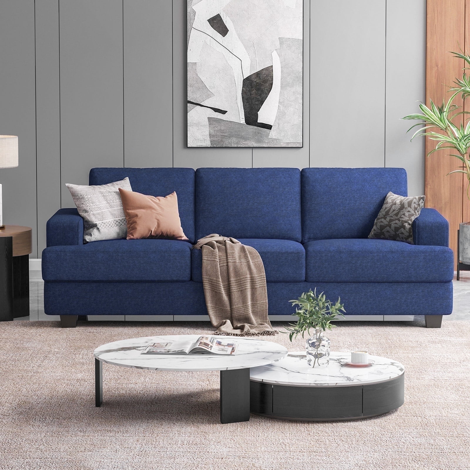 BLAZANT 3 Seater Sofa Oversize, 89" Extra Large Size Sofa Couch with Extra Deep Seats, Modern Loveseat Sofa, Comfortable Fabric, Easy to Install, for Living Room Apartment Lounge, Blue
