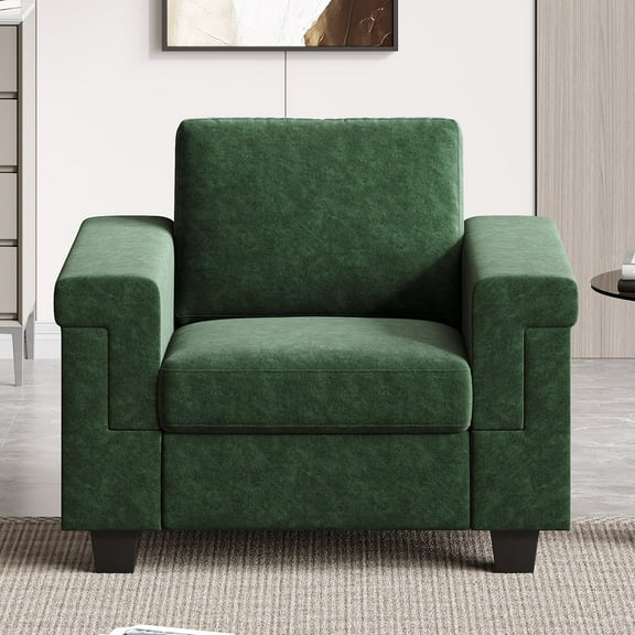 BLAZANT 39.8” Accent Chair, Velvet Single Sofa Couch, Comfy Reading Chair with Extra Deep Seat, Modern Armchair with Square Armrest& Removable Cushion Cover, Wooden Frame Small Couch for Small Spaces