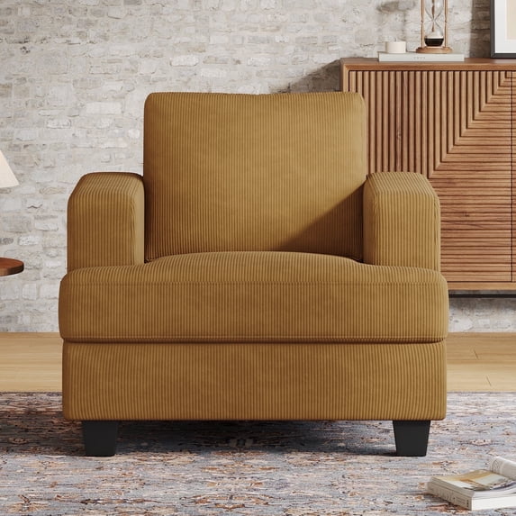 BLAZANT 39” Accent Chair, Corduroy Single Sofa Couch, Comfy Reading Chair with Extra Deep Seat, Modern Armchair with Square Armrest& Removable Cushion Cover, Small Couch for Small Spaces