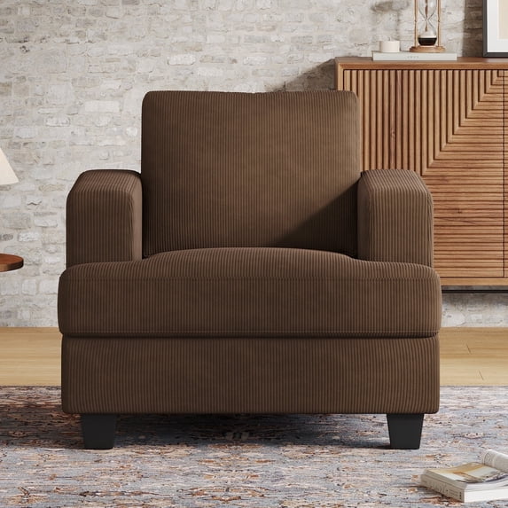 BLAZANT 39” Accent Chair, Corduroy Single Sofa Couch, Comfy Reading Chair with Extra Deep Seat, Modern Armchair with Square Armrest& Removable Cushion Cover, Small Couch for Small Spaces
