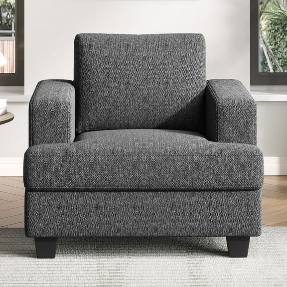 BLAZANT 39” Accent Chair, Linen Single Sofa Couch, Comfy Reading Chair with Deep Seat, Modern Armchair with Square Armrest& Removable Cushion Cover, Wooden Frame Small Couch for Small Spaces