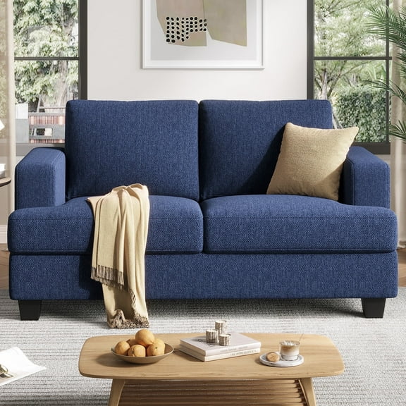 BLAZANT 63” Small Couches for Living Room, High Resilience Loveseat Sofa, Linen Fabric 2 Seat Sofa Couch with Wooden Frame& Upholstered Cushion, Modern Deep Seat Sofa for Bedroom Office
