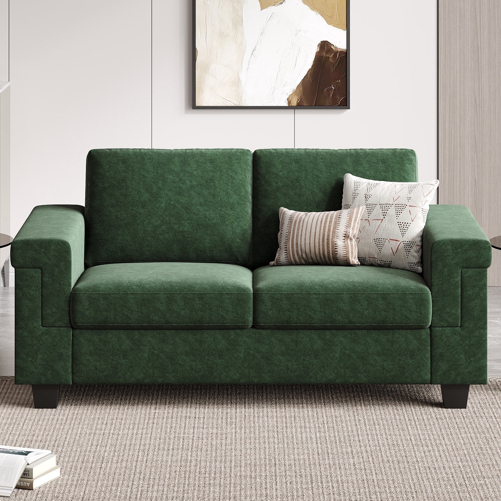 COPIAE 64.2” Small Couches for Living Room, High Resilience Loveseat Sofa, Velvet Fabric 2 Seat Sofa Couch with Wooden Frame& Upholstered Cushion, Modern Deep Seat Sofa for Bedroom Office