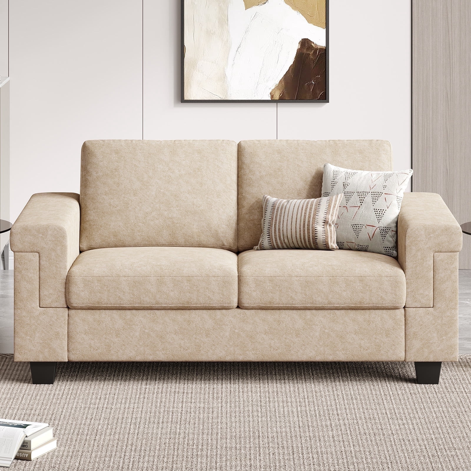 COPIAE 64.2” Small Couches for Living Room, High Resilience Loveseat Sofa, Velvet Fabric 2 Seat Sofa Couch with Wooden Frame& Upholstered Cushion, Modern Deep Seat Sofa for Bedroom Office